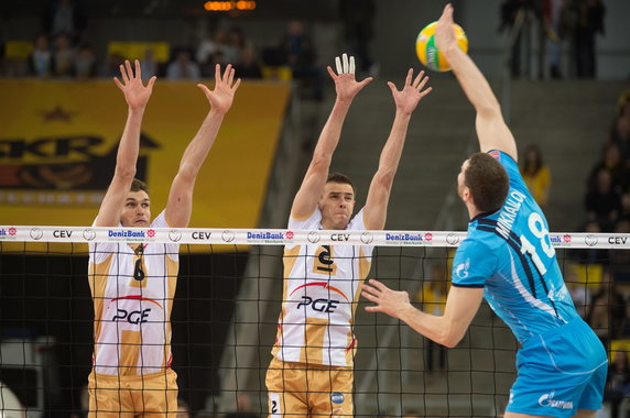 SIATKÓWKA LIGA MISTRZÓW SKRA BEŁCHATÓW - ZENIT KAZAŃ (Karol Kłos, Mariusz Wlazły, Maxim Mikhailov)