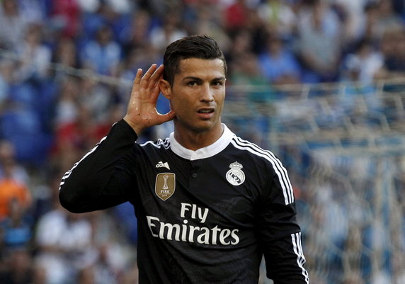 Real Madrid's Cristiano Ronaldo celebrates his goal against Espanyol during their Spanish first division soccer match at Power8 stadium in Cornella de Llobregat near Barcelona