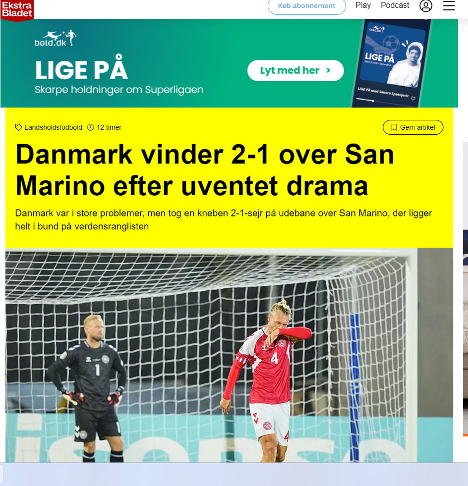 "Niespodziewany dramat z San Marino" - pisze serwis "Ekstra Bladet"