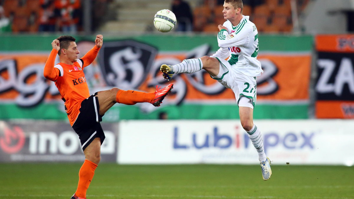 Arkadiusz Piech i Paweł Dawidowicz w meczu Zagłębie - Lechia