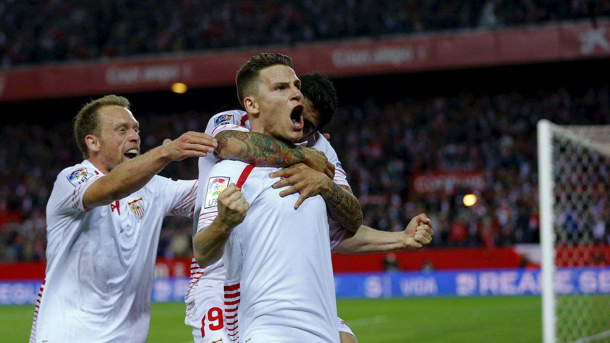 Sevilla's Kevin Gameiro celebrates after scoring against Celta Vigo