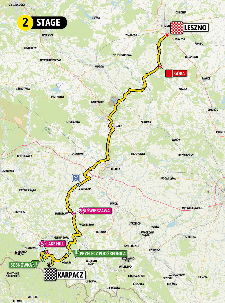Mapa 2. etapu Tour de Pologne