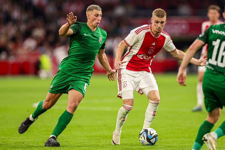 Jakub Piotrowski podczas wyjazdowego meczu Łudogorca z Ajaxem (1:0) w eliminacjach Ligi Europy