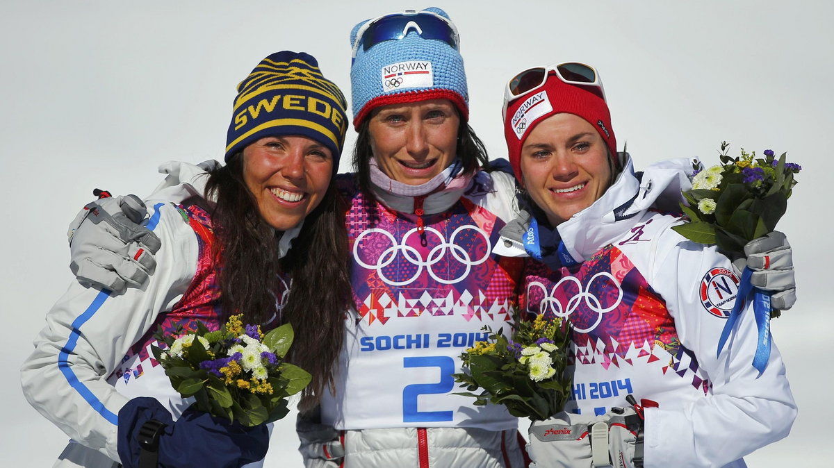 Sweden's Charlotte Kalle, Norway's Marit Bjoergen i Heidi Weng