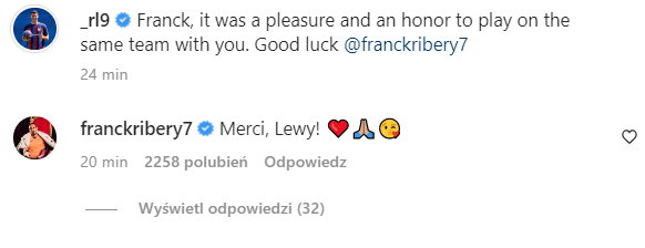 Franck Ribery zareagował na wpis Roberta Lewandowskiego