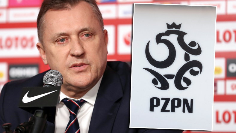 Prezes PZPN Cezary Kulesza i logo PZPN