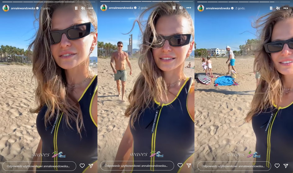 Anna Lewandowska z bliskimi na plaży w Barcelonie