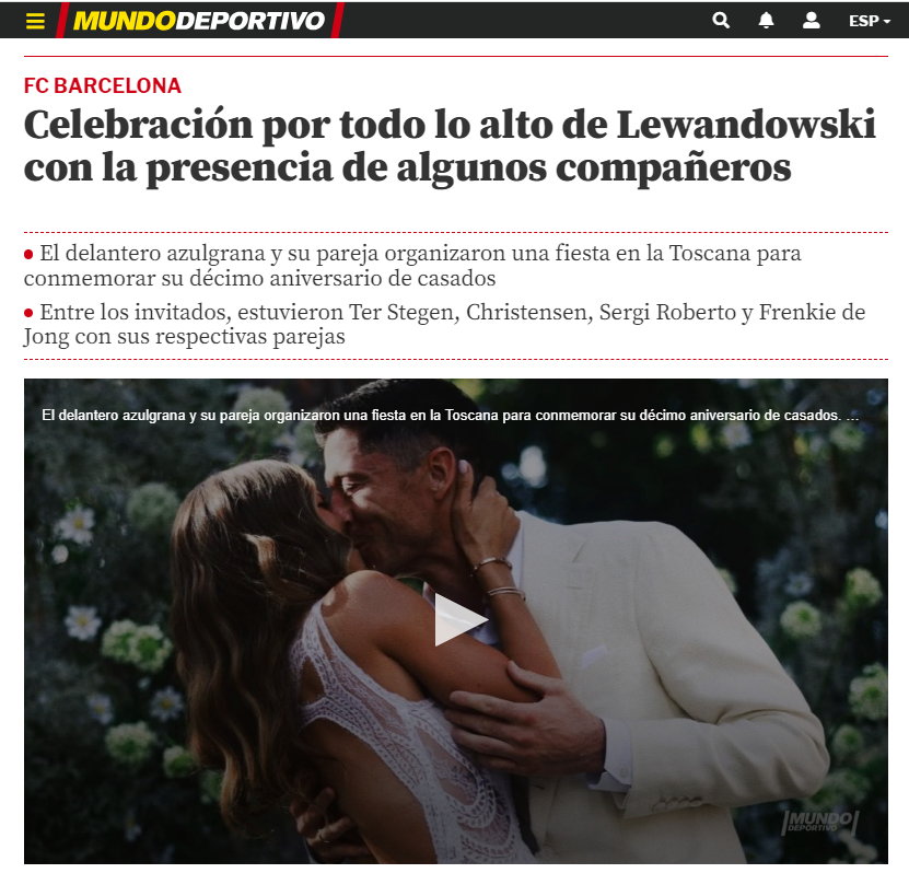 "Mundo Deportivo" Acerca de "segundo matrimonio" Lewandowski