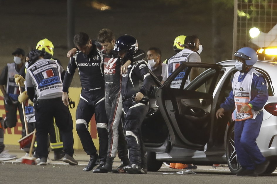 Romain Grosjean chwilę po wypadku