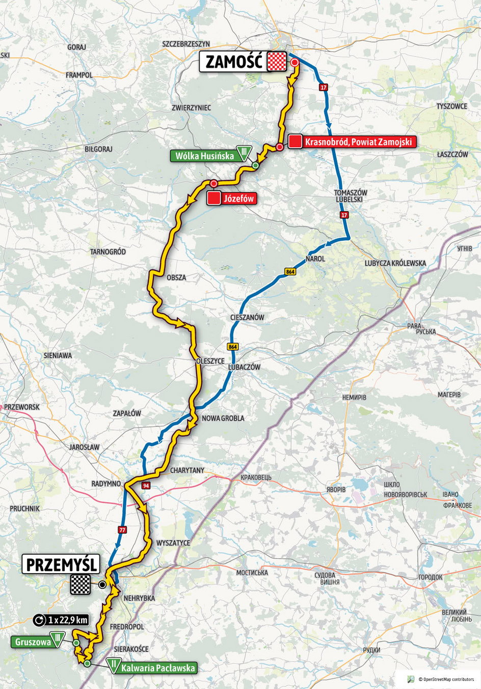 Mapa 2. etapu 78. Tour de Pologne