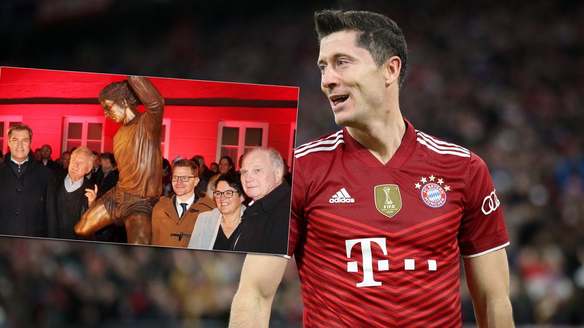 Robert Lewandowski i pomnik Gerda Muellera