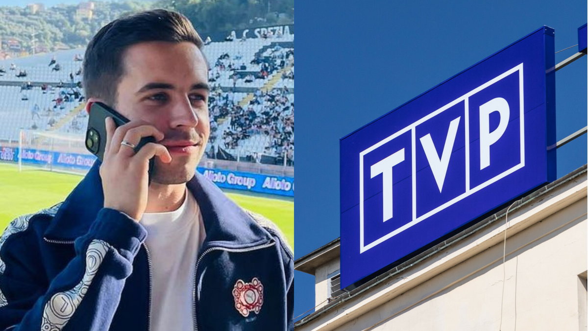 Jakub Polkowski i logo TVP