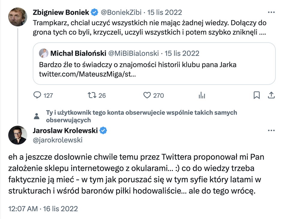 Wymiana "uprzejmości" między Bońkiem a Królewskim z 2022 r.