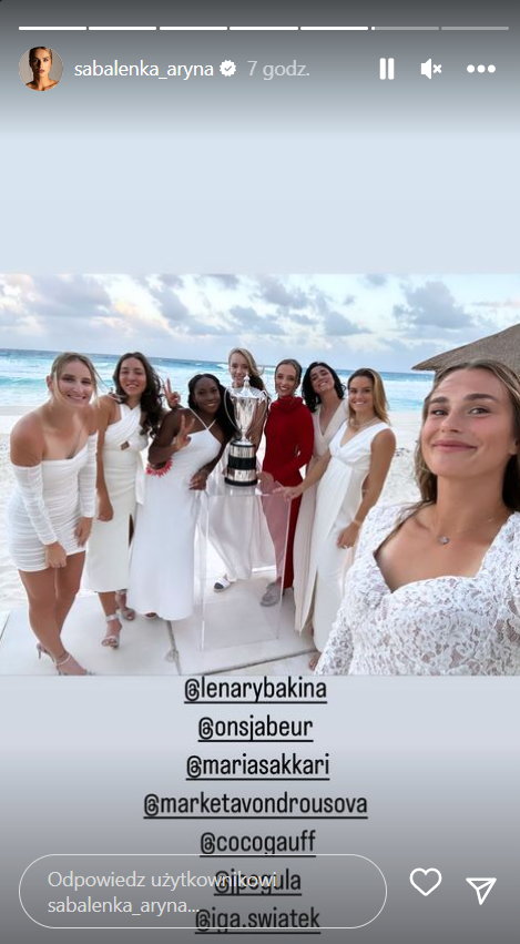 Aryna Sabalenka pokazała na Instagramie zdjęcie wszystkich uczestniczek WTA Finals