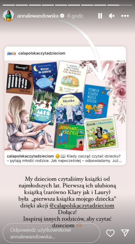 Anna Lewandowska zachęciła innych rodziców do czytania dzieciom