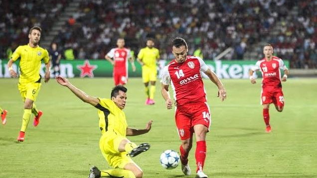 Hamdi Salihi of Skenderbeu in a game against Dinamo Zagreb