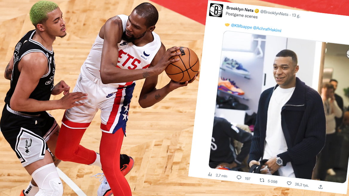 Kylian Mbappe i Achraf Hakimi byli specjalnymi gośćmi podczas meczu Brooklyn Nets — San Antonio Spurs (twitter.com/BrooklynNets)