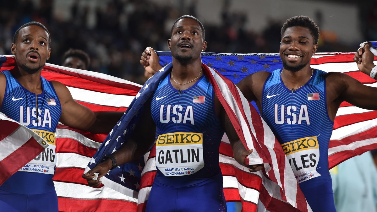 Od lewej: Isiah Young, Justin Gatlin i Noah Lyles