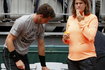 Britain's Murray listen and his coach and former tennis player Mauresmo arrive for a training session for the French Open tennis tournament at the Roland Garros stadium in Paris