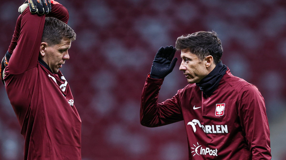 Robert Lewandowski i Wojciech Szczęsny na treningu przed meczem z Estonią