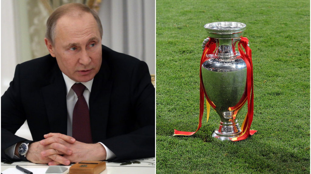 Władimir Putin i trofeum za triumf w Euro 2012