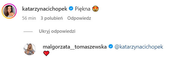 Katarzyna Cichopek komentuje wpis Małgorzaty Tomaszewskiej