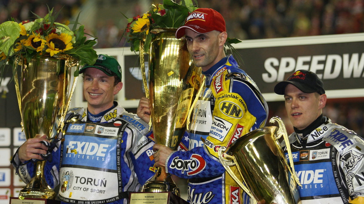 Tomasz Gollob (C), Rune Holta (L) i Jarosław Hampel (P)