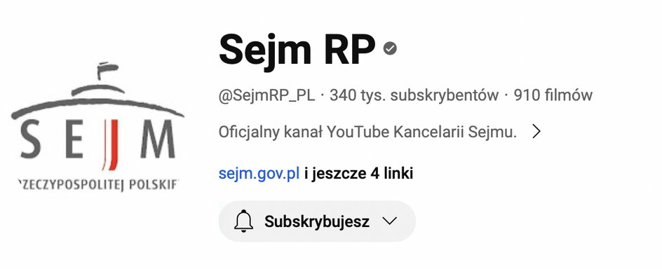Konto "Sejm RP" na YouTube