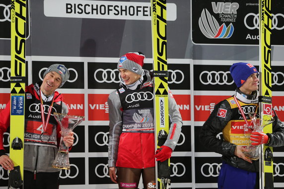 SKOKI NARCIARSKIE TURNIEJ 4 SKOCZNI BISCHOFSHOFEN (Kamil Stoch, Piotr Żyła, Daniel Andre Tande)