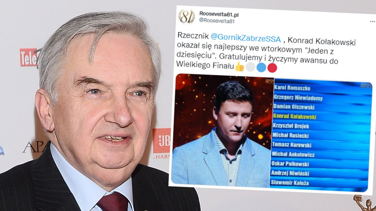 Tadeusz Sznuk, prowadzący program "Jeden z dziesięciu" i Konrad Kołakowski