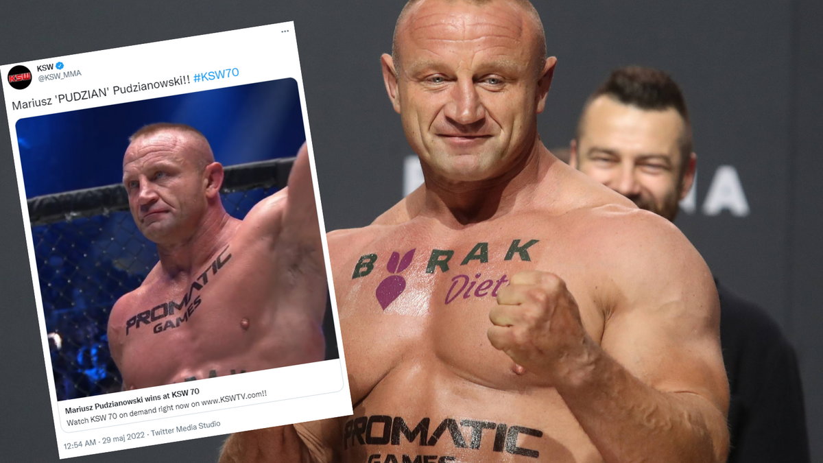 Mariusz Pudzianowski miał posępną minę podczas ogłaszania wyników pojedynku z Michałem Materlą (twitter.com/KSW)