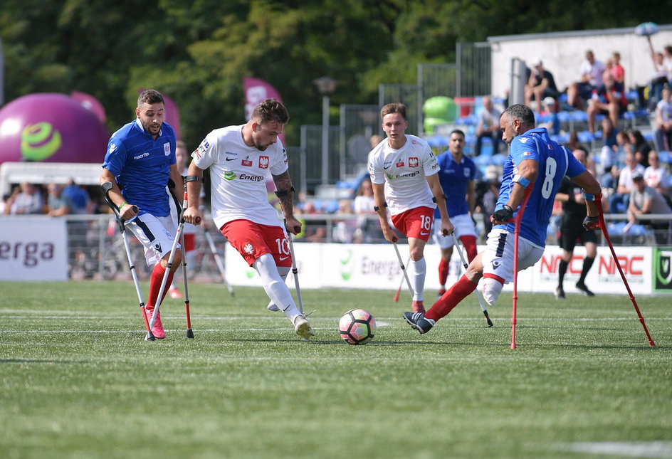 Zawodnicy reprezentacji Polski w amp futbolu w meczu z Francją podczas turnieju Amp Futbol Cup 2019 w Warszawie