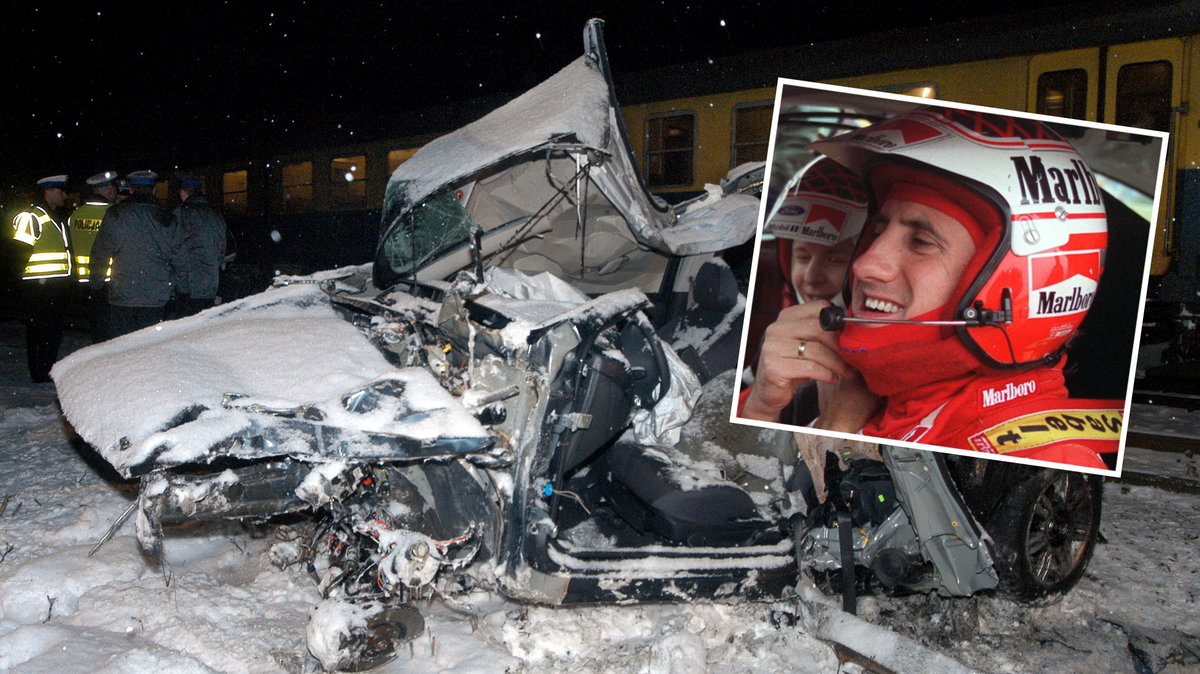 Janusz Kulig zginął w wypadku na przejeździe kolejowym w Rzezawie z powodu zderzenia jego samochodu z nadjeżdżającym pociągiem (13.02.2004)