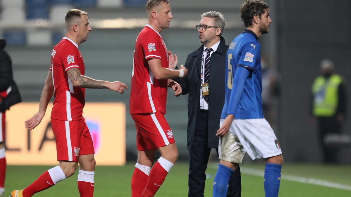 Trener piłkarskiej reprezentacji Polski Jerzy Brzęczek, Kamil Grosicki, Kamil Glik