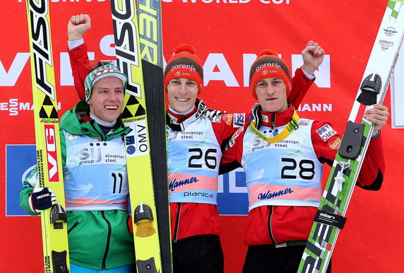 Planica/Rune Velta,  Jurij Tepes i Peter Prevc na podium