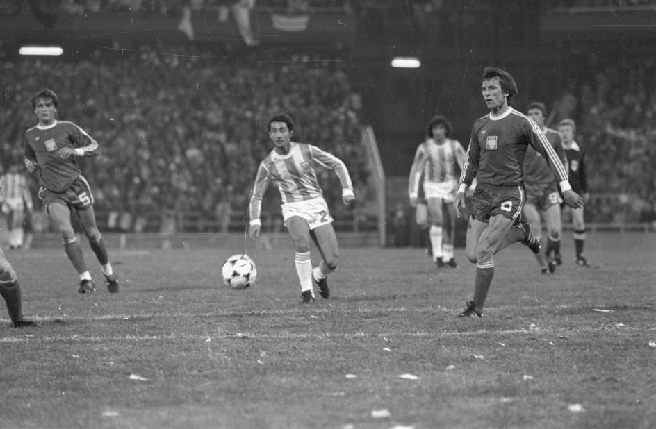 Mecz Polska - Argentyna na MŚ 1978. Od lewej:  Adam Nawałka, Osvaldo Ardiles i Henryk Kasperczak