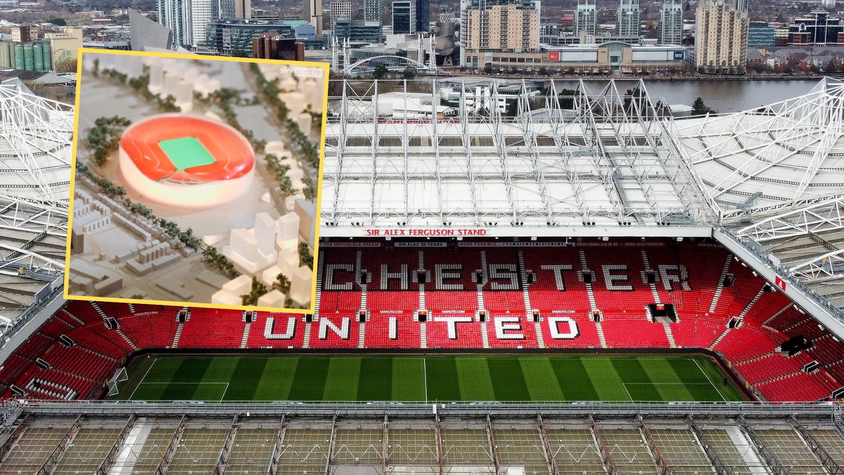 Old Trafford, na mniejszym zdjęciu: wizualizacja nowego stadionu Manchestru United