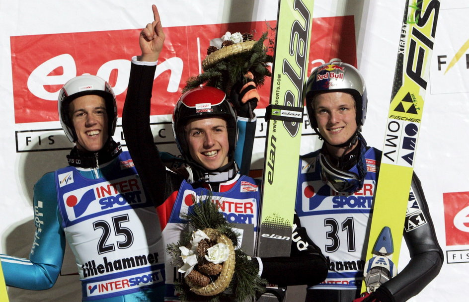 Andreas Kuettel, Simon Ammann i Thomas Morgenstern w Lillehammer, 2006 r.