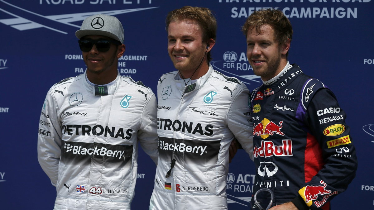 Lewis Hamilton, Nico Rosberg i Sebastian Vettel