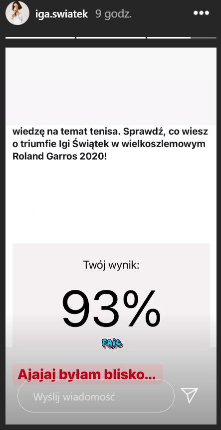 Screenshot z profilu Igi Świątek