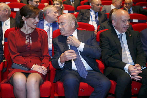 FIFA President Blatter Barras and Swiss Sport minister Maurer arrive for opening ceremony of 65th FIFA Congress in Zurich