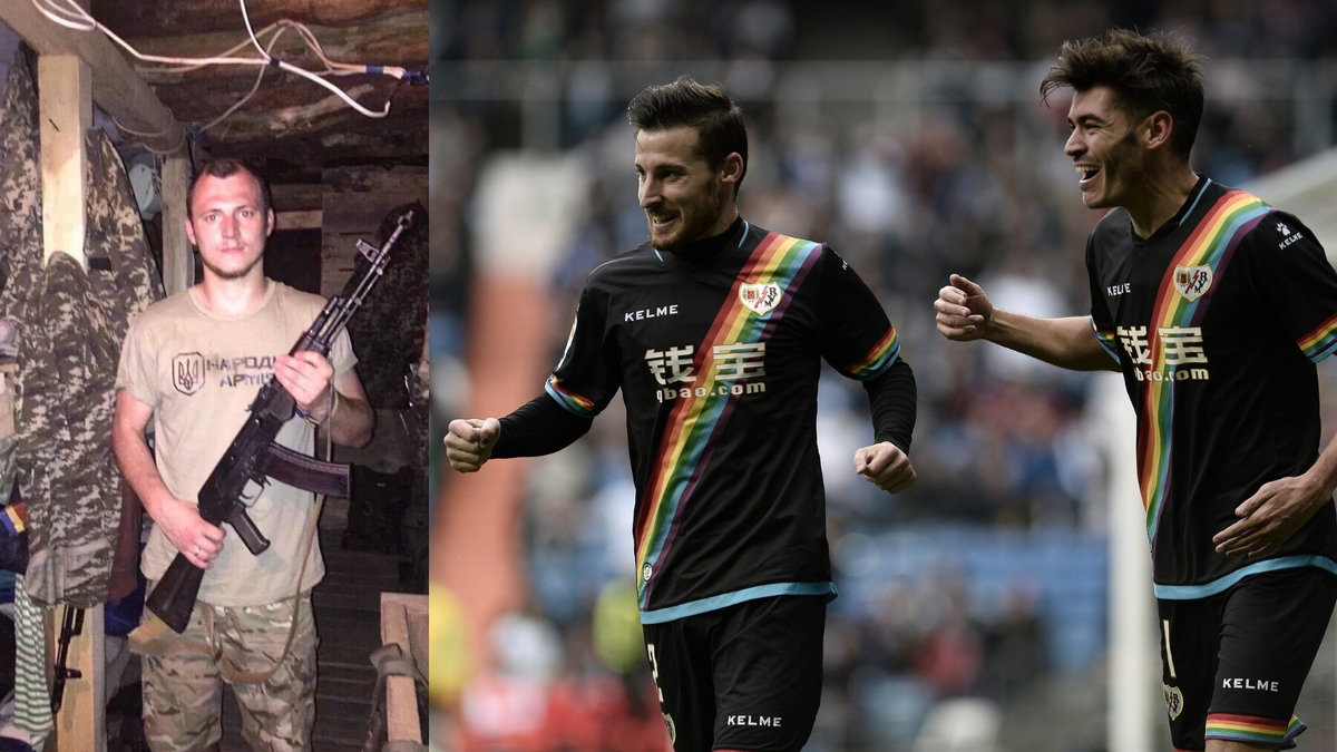 Wygwizdany przez kibiców Roman Zozula (po lewej) oraz pamiątkowe koszulki Rayo promujące tolerancję (po prawej)