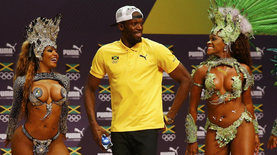 Usain Bolt at a press conference in Rio de Janeiro