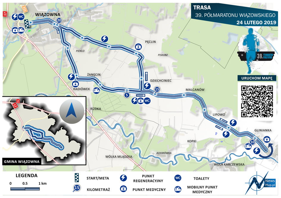 Trasa 39. Półmaratonu Wiązowskiego