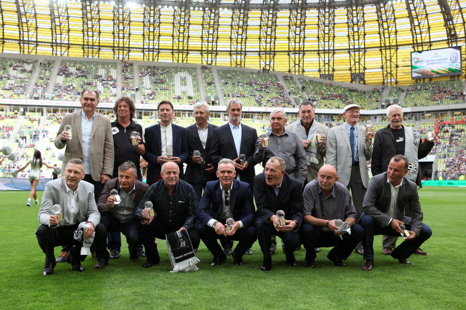 Piłkarze Lechii Gdańsk, którzy grali z Juventusem Turyn w 1983 roku podczas Super Meczu: Lechia - Juventus (29.07.2015 r.).
