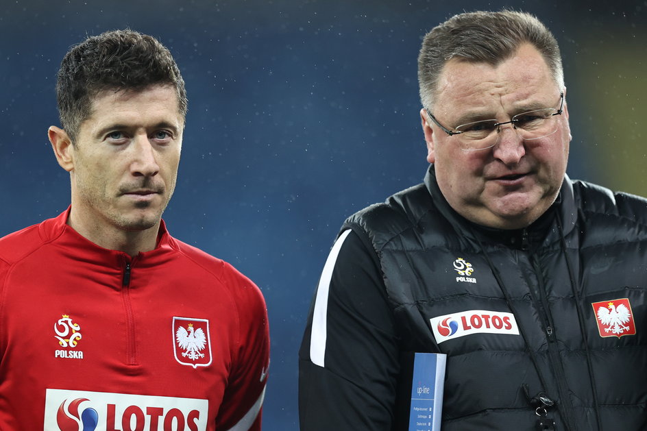 Robert Lewandowski i Czesław Michniewcz (marzec 2022 r.).