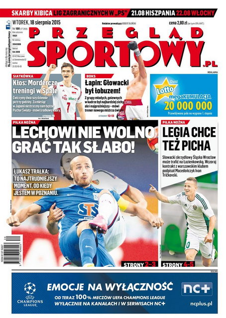 Okładka "Przeglądu Sportowego" Wtorek, 18 sierpnia