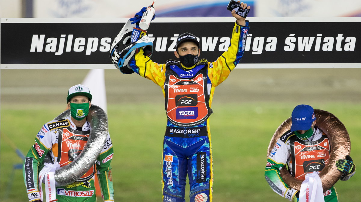 Podium PGE IMME 2020: 1. Bartosz Zmarzlik, 2. Jason Doyle, 3. Leon Madsen