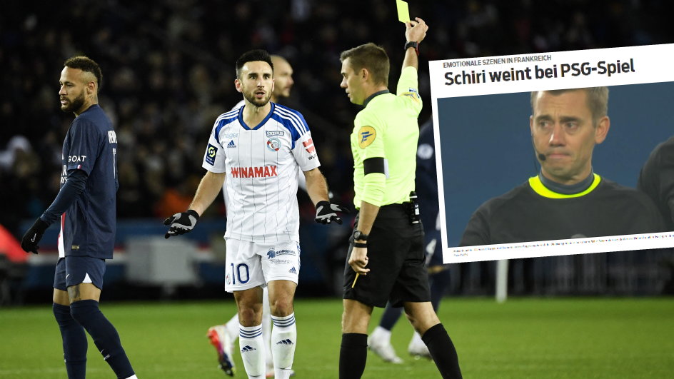 Clement Turpin w meczu PSG - RC Strasbourg (screen: sportbild.bild.de/DAZN)