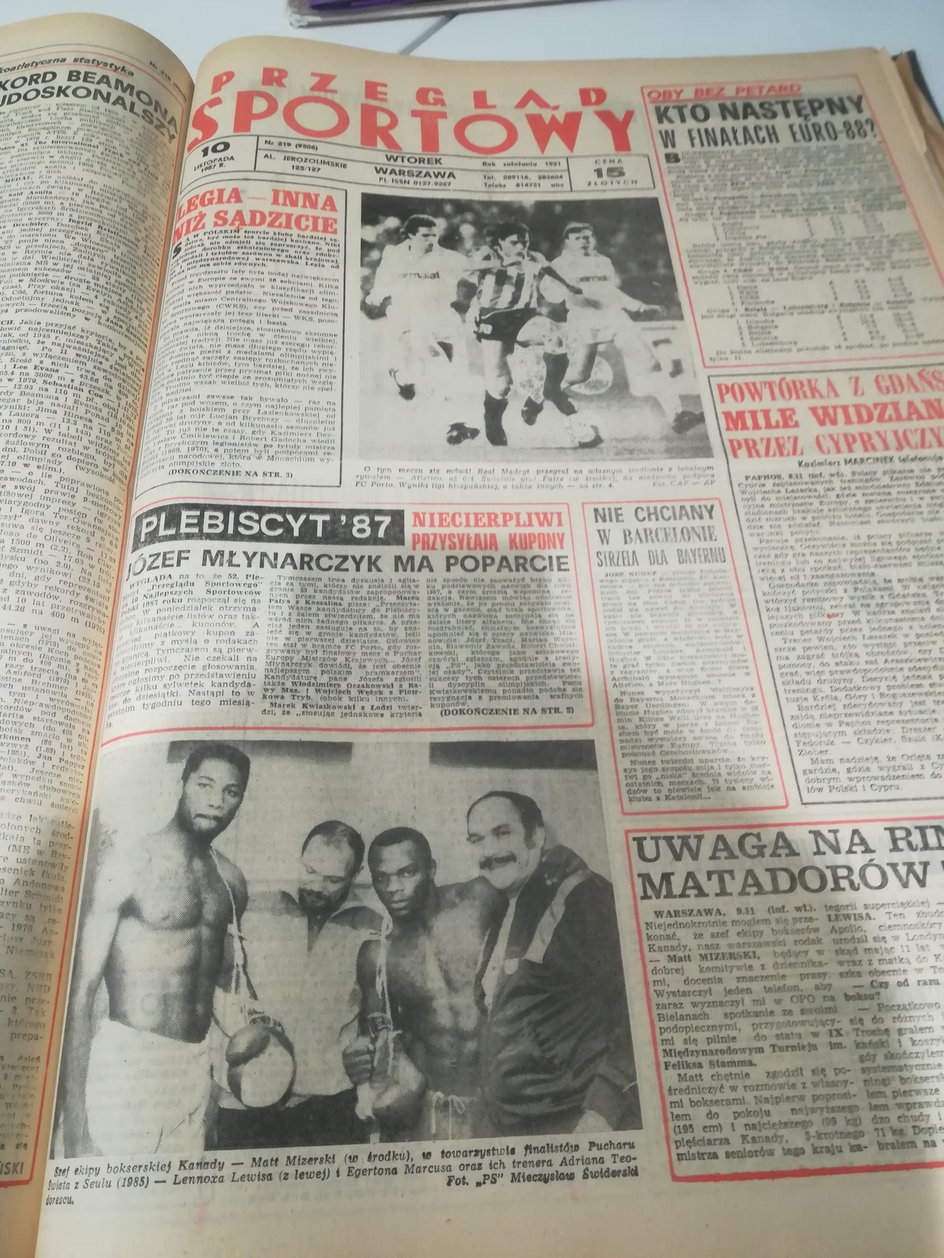 "Przegląd Sportowy" z 10 listopada 1987 roku – Lennox Lewis w Warszawie